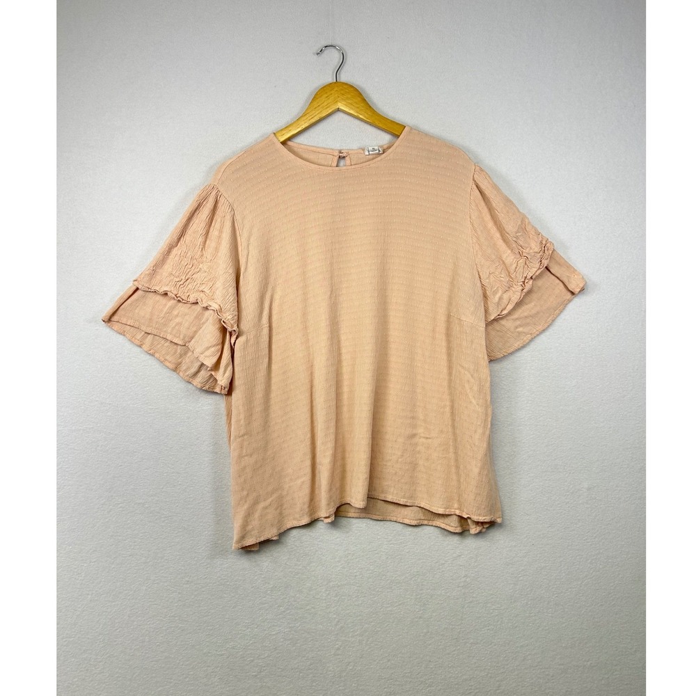 Emberly Peach Textured Flutter‎ Sleeve Top Womens XL